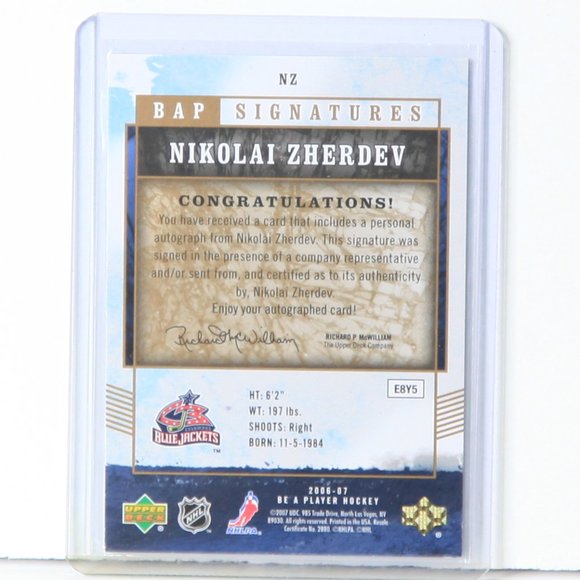 Nikolai Zherdev Auto Upper Deck Be A Player Columbus Blue Jackets Hockey Card - Picture 2 of 2